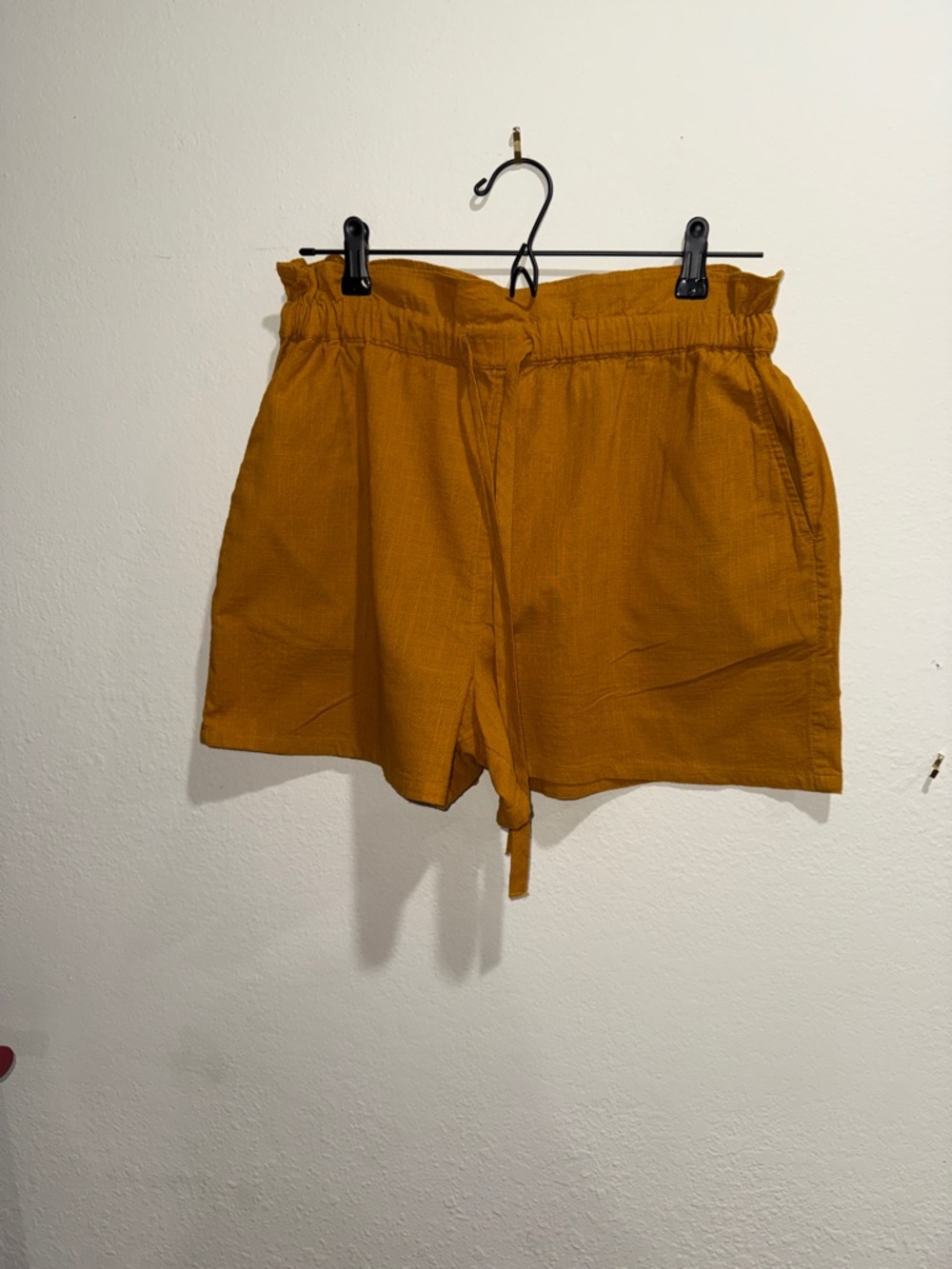 High-Waist Paperbag Shorts with Tie in Mustard